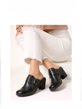 b.o.c Born Concept Black Leather Clogs Mules Slip-On Buckle Shoes Women Size 8